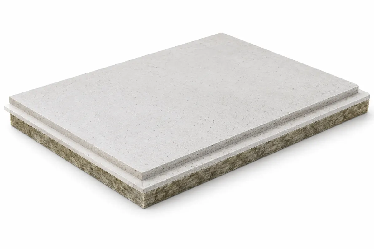 Trockenestrich Gipsfaser 23–25 mm + 20 mm Mineralwolle-Dämmplatte